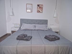 ein Schlafzimmer mit einem großen Bett mit zwei Handtüchern darauf in der Unterkunft Apartamento Comarca de Haro in Haro