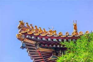 an ornate roof of a building with a tree at The East Hotel-Very close to the Drum Tower,The Lama Temple,Houhai Bar Street,and the Forbidden City,There are many old Beijing hutongs around the hotel Experience the culture of old Beijing hutongs,Near Exit A of Shichahai on Metro Line 8 in Beijing