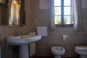 baño con lavabo y aseo y ventana en Agriturismo Colli di Travale, en Montieri