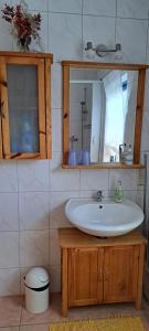 a bathroom with a sink and a mirror at Lindow Rügen in Putbus