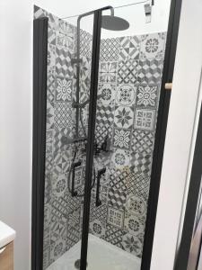 eine Dusche im Bad mit Wandfliesen in der Unterkunft Studio - Au fond de la cour in Lacroix-Saint-Ouen