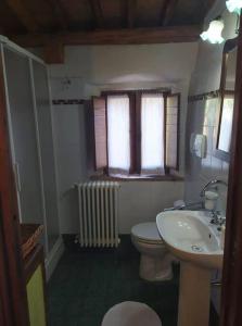 een badkamer met een toilet, een wastafel en een raam bij Country House in Chianti Da Vieri in Certaldo