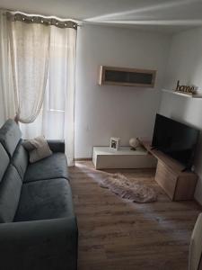 uma sala de estar com um sofá e uma televisão em A casa di Gigi em Tione di Trento