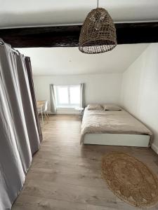 a bedroom with a bed and a rug on the floor at Luna - Moon 201 - Romans in Romans-sur-Isère