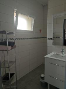 a bathroom with a ladder and a sink and a mirror at Gite la Ressource O' Naturel in Bonningues-lès-Ardres