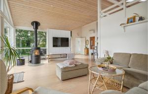 a living room with a couch and a fireplace at Stunning Home In Børkop in Børkop