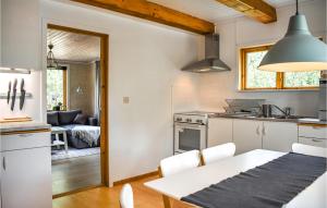 eine Küche und ein Esszimmer mit einem Tisch und Stühlen in der Unterkunft Gorgeous Home In Ronneby With Kitchen in Ronneby