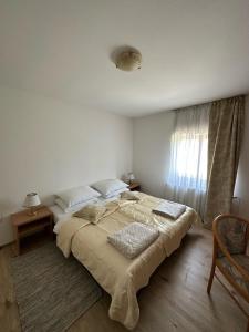 Un dormitorio con una cama grande y una ventana en Apartments Jezerce 28, en Jezerce