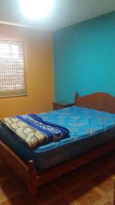 アロヨ・セコにあるEl Colibrí 1の青い壁のドミトリールームのベッド1台分です。