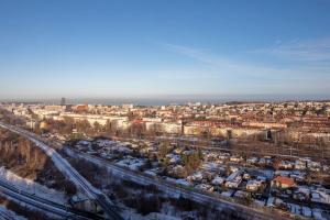 an aerial view of a city in the snow at Platinum 1 in Gdynia