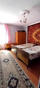 Guesthouse Irina Family Hotel في Tsvirmi: غرفة نوم بسرير كبير وسجادة