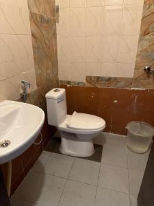 a bathroom with a toilet and a sink at Hotel Skymoon Luxury Rooms in Hyderabad