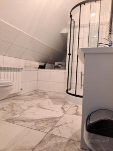 a bathroom with a sink and a toilet at Pokoje "U Ani" in Leśnica +15 photos