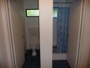 a small bathroom with a toilet and a window at Aqua Views - Kuratau Holiday Home in Kuratau +11 photos