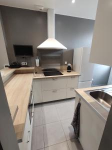 uma cozinha com um lavatório e um fogão forno superior em Maison Malo-Lina à 350m de la plage de Malo les bains em Dunkerque