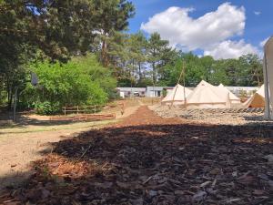 a group of tents and a dirt road at Anastazewo Port and Resort in Powidz