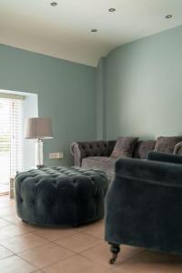 uma sala de estar com um sofá e uma cadeira em Cottage Lawn Apartment em Enniskillen