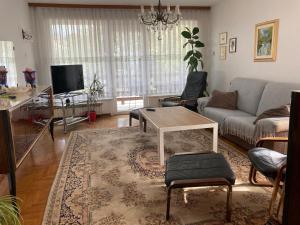 a living room with a couch and a table at 7 Flower Street Apartment in Šempeter pri Gorici