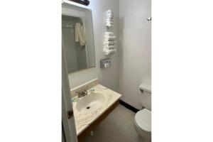 a bathroom with a sink and a toilet at Love Hotels Badlands National Park at Kadoka SD in Kadoka