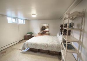 a bedroom with a bed and a ladder in it at Horsehead Haven in Monticello in Monticello
