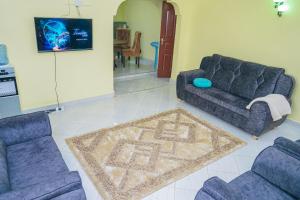 ein Wohnzimmer mit 2 Sofas und einem Teppich in der Unterkunft Entire Fully furnished Villas in Kisii in Kisii