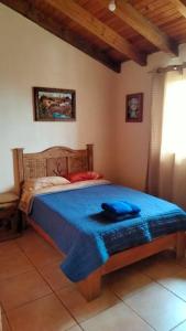 een slaapkamer met een bed met een blauwe deken erop bij Casa Nantly Patzcuaro in Pátzcuaro