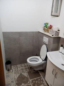 y baño con aseo y lavamanos. en Obiteljski stan Kaštel Lukšić, en Kaštela