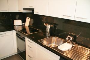 a kitchen with a sink and a counter top at Nest - Bundeststrasse 6-1br in Zug