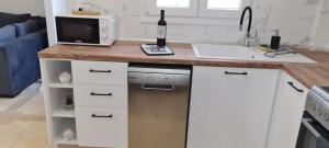 a kitchen with a counter with a sink and a dishwasher at Dimitra House Madouki Corfu in Mantoúkion
