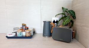 a blender sitting on a counter next to a plant at Lemon Tree Manor - Scandi Suite in Groblersdal