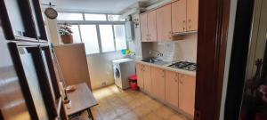 una pequeña cocina con fregadero y nevera. en Apartamento Jose Maria Corona, en Málaga