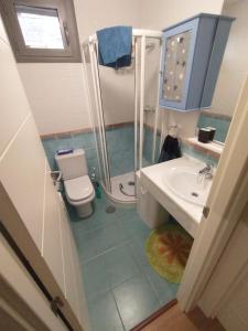 y baño con ducha, lavabo y aseo. en Amplio apartamento en Sabiñánigo - Las Margas Pirineo Aragones, en Sabiñánigo