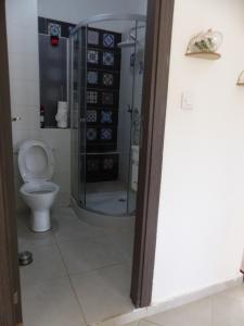 een badkamer met een douche en een toilet bij EXCELLENT rapport Qualité Prix pour cet Appartement 3 étoiles Neuf 2P Tout Confort Résidence Golf Mesnana Tanger in Tanger