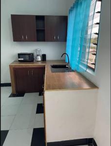 a kitchen with a sink and a microwave at CASA in Cape Coast