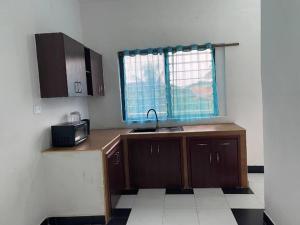 cocina con fregadero y ventana en CASA, en Cape Coast