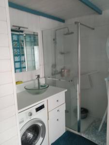 a bathroom with a washing machine and a shower at Appartement T2 vue Marina 2QMAR15 apartment one bedroom marina view in Canet-en-Roussillon