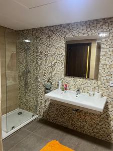 a bathroom with a sink and a shower at Apartment City Center Hilton Tanger in Tangier +11 photos