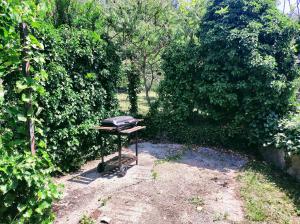 einen Grill auf einem Tisch im Garten in der Unterkunft La scala di Ba in Castiglione Chiavarese