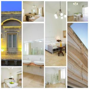 un collage di foto di un bagno e di una camera da letto di Palazzo Terra d'Otranto a Martano