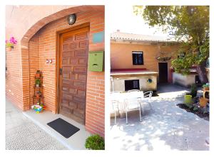 deux photos d'une maison avec une porte et une terrasse dans l'établissement HABITACIONES PRIVADAS - CASA RURAL - Baño compartido con los anfitriones, à Suances