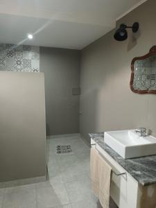 een badkamer met een witte wastafel en een douche bij Casa amplia en Resistencia in Resistencia