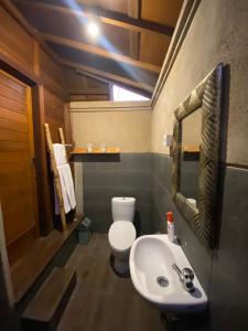 BanjarangkanKubu Bakas Guest House的带白色水槽和马桶的浴室