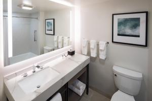 a white bathroom with a sink and a toilet at Portland Sheraton at Sable Oaks in South Portland