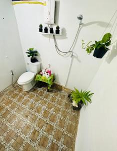 a bathroom with a toilet and plants on the wall at Deep House Sea View in Ko Lanta