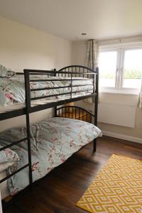 two bunk beds in a room with a window at Myrtle in Badsey