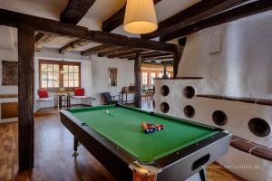 a living room with a pool table in a room at Wohnen auf der Ritterburg in Haßmersheim