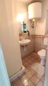 a bathroom with a sink and a toilet at T-Lak Vendégház Tiszalök in Tiszalök