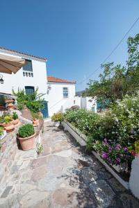 a garden with flowers and plants in a house at Traditional House under the Clock Tower with Sweet View in Poros