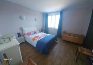 ein kleines Schlafzimmer mit einem Bett und einem Fenster in der Unterkunft Vacances à la campagne in Noirétable