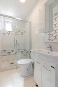 a bathroom with a toilet and a shower and a sink at DE & EV ACCOMMODATION in Ohrid +76 photos